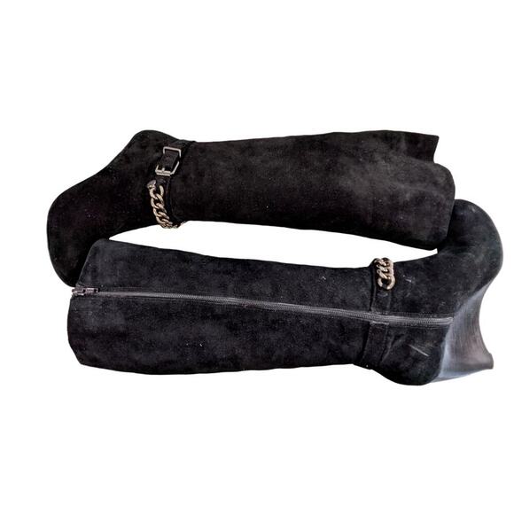 BCBGENERATION! MERRY BLACK SUEDE LEATHER WEDGE HEELS CHAINED BOOTS! SZ 7.5B - Picture 8 of 11